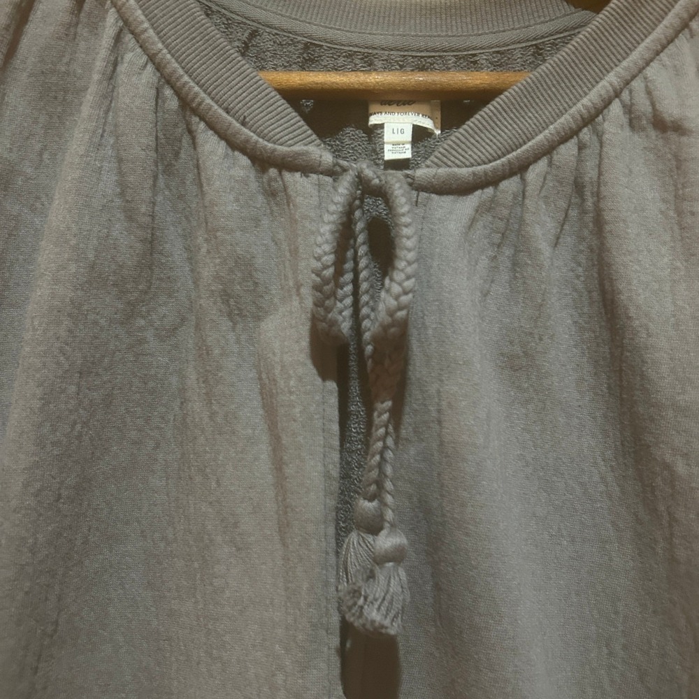 Aerie Sweatshirt Womens Large Oversized Gray Textured Tie Front Loungewear - Picture 2 of 9